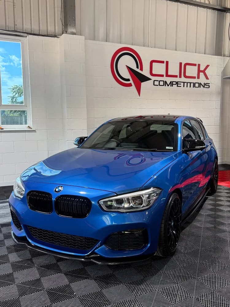 Blue BMW 1 Series valeted for a Norfolk competitions business